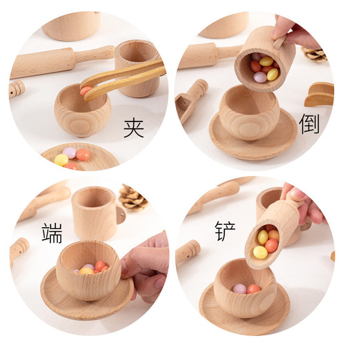 Wooden play house tea set log sensory box toys simulation children's kitchen kitchen utensils educational toy set cross-border