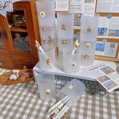 可愛韓版筆筒簡約透明磨砂款筆筒桌面收納盒文具收納桶化妝收納桶