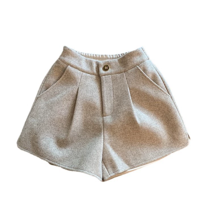 Демисезонные solid woolen шорты, ботинки для отдыха, брюки, высокая талия, свободный прямой крой