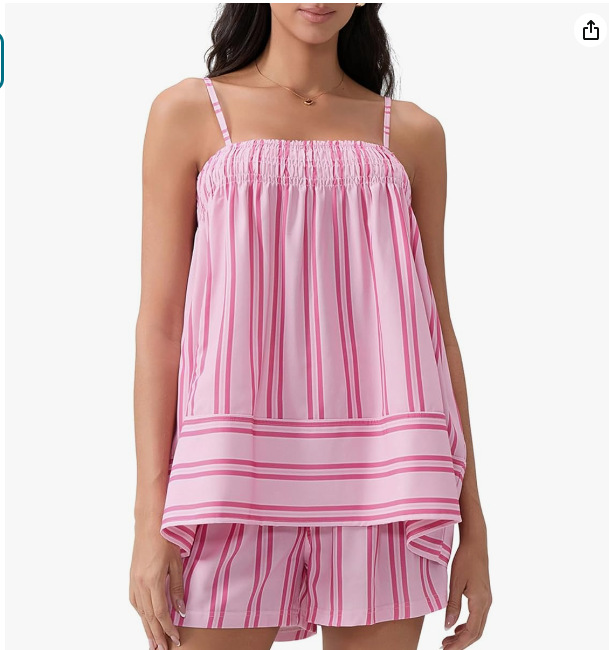 409g Weight Sleeveless Sleeve Length Polyester Fabric Type Shorts Co-ord Set Sets Type 2 Pieces Set Quantity Holiday Occasion Strap Neckline Loose Fit Type Stripe Pattern Summer Season Women's Gender Printing, Pocket Design Streetwear Style Holiday Women's Streetwear Stripe Polyester Printing Pocket Shorts Co-ord Set Shorts Sets 12
