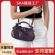 水晶油蜡牛皮手提包秋冬高级感女士斜挎包通勤百搭饺子包真皮女包