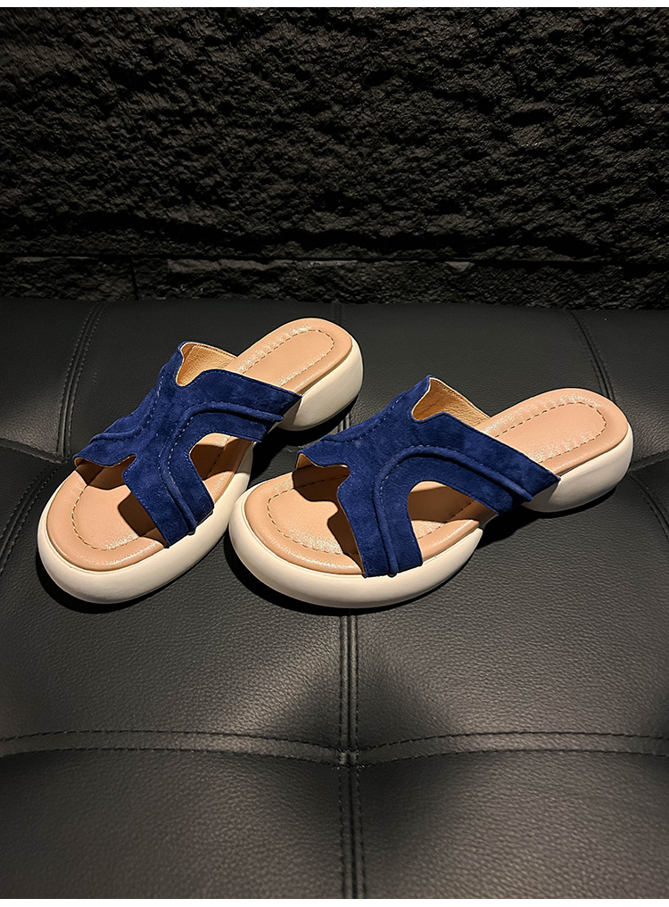 Dép sandal nữ xỏ ngón đế dày chống trượt mùa hè form H êm chân — xanh lam, nâu sẫm chi tiết 12