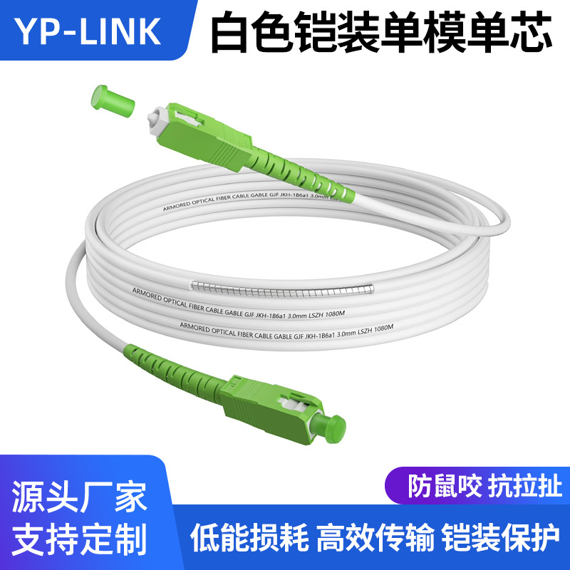广电级 3.0MM白色铠装单模单芯SC-SC转LC/FC/ST光纤跳线防鼠 阻燃