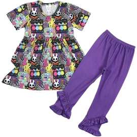 外贸欧美夏季短袖复活节可爱兔子胡萝卜印花 牛奶丝套装39