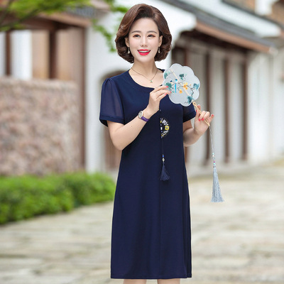 中年妈妈夏装时尚连衣裙40岁50中老年女2021新款旗袍裙子洋气高贵|ms