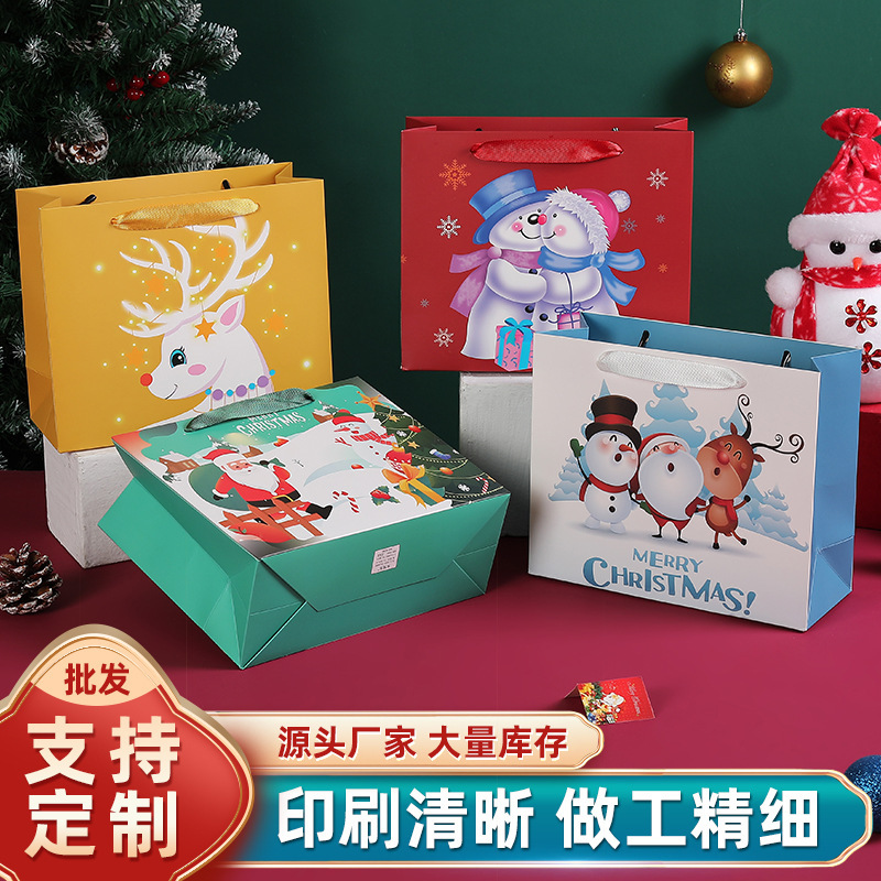 新しいクリスマスの現物のヘラジカのサンタクロースの漫画の贈り物の袋の厚い横の金のリンゴの袋の手提げの紙袋|undefined