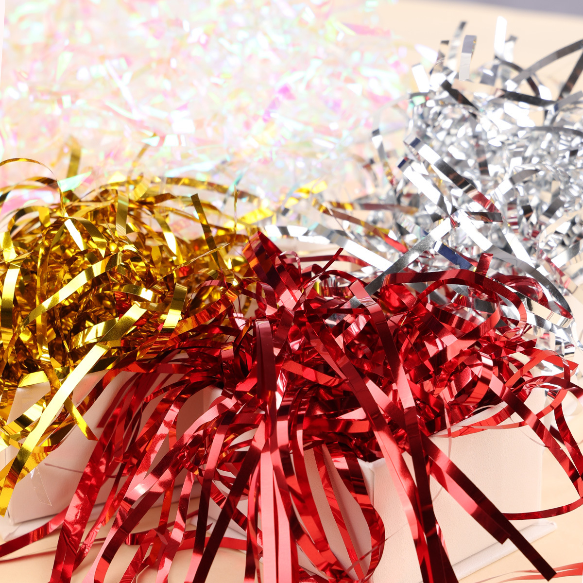 Factory direct sale 50gPP colorful rain silk gift box filling wedding candy box colorful wrinkled paper decoration