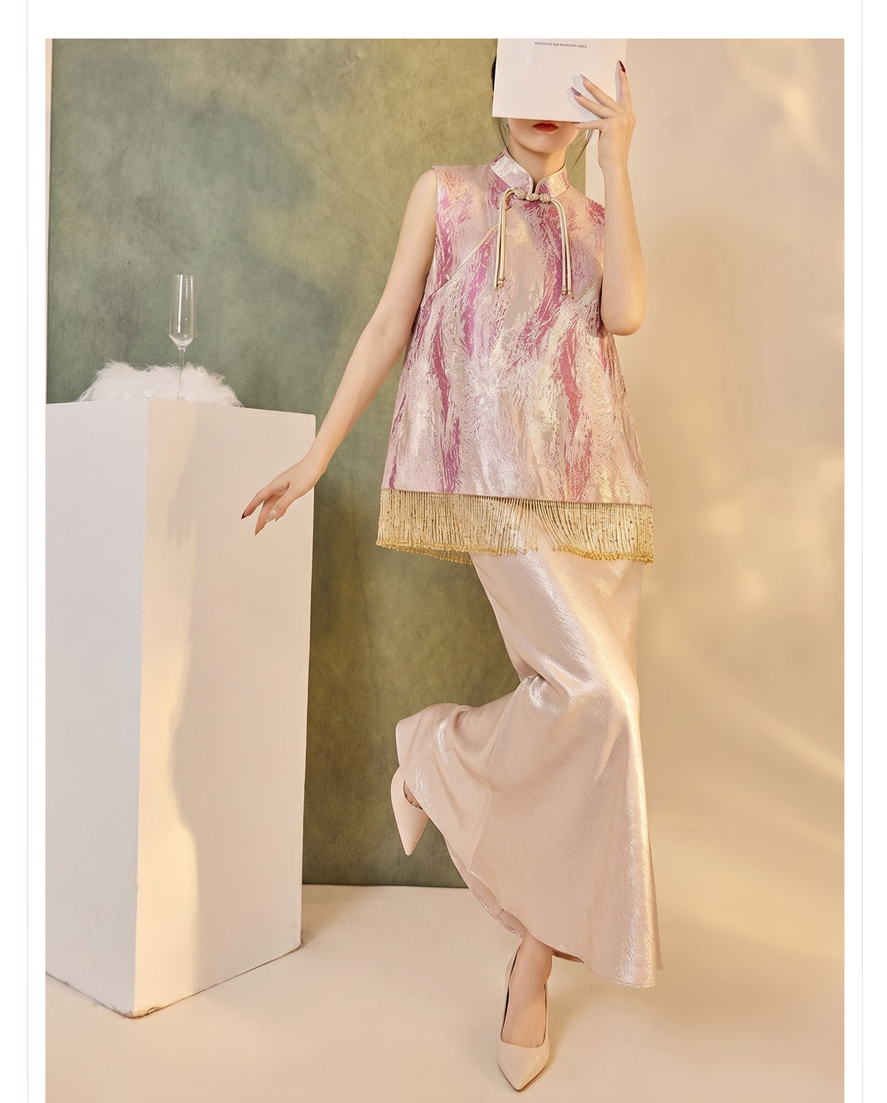 Áo không tay cổ tròn jacquard viền tua mùa hè — Trang chủ chi tiết 14