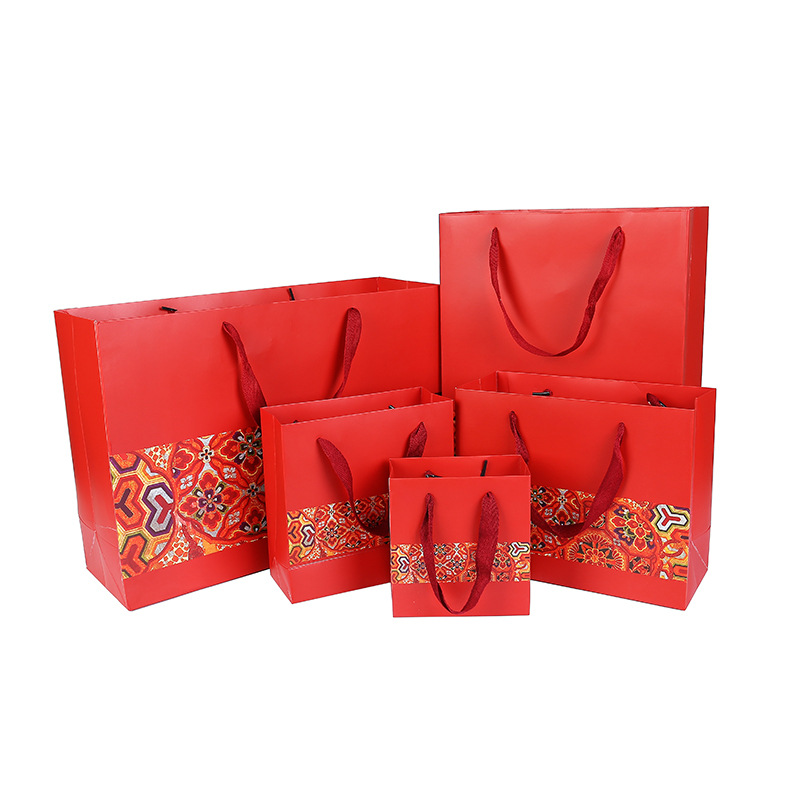 En stock estilo chino Rojo Bolsa de regalo bolsa de papel Portátil Bolsa de regalo de mano