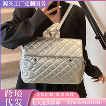 高级感大容量托特包时尚棱格纹甜妹包包女百搭腋下通勤多用单肩包