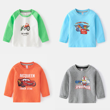 25春季新款童装男孩子棉质上衣欧美风男童车车水印长袖圆领T恤衫