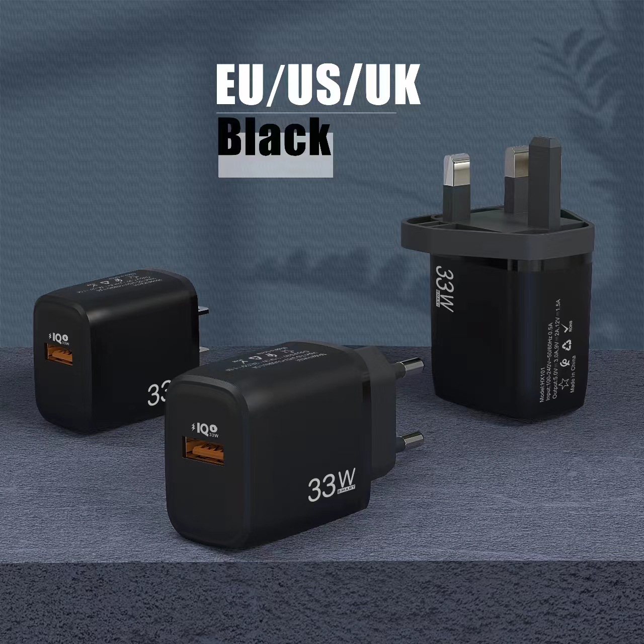Cargador USB para teléfono móvil QC3.0, cabezal de carga rápida de 5V1A, adaptador aplicable a las normas europeas, americanas y británicas, nitruro de galio certificado