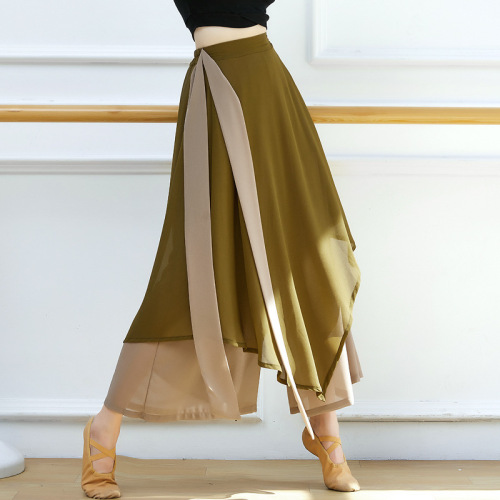 Irregular double-layered chiffon culottes with streamers, modern and antique performance female dance practice wide-leg pants, classical dance clothing