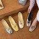 plus size Shallow Mouth Flat Single-layer Shoes Gentle Creamy Yellow Soft Bottom Pumps Women's French Style Bar Bow Lei Dance Shoes Women's Outer Wear
