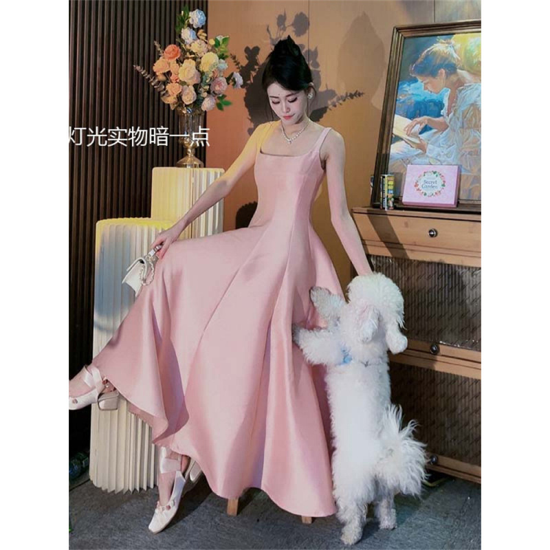 缎面吊带连衣裙女春季高级感海边度假长裙|undefined