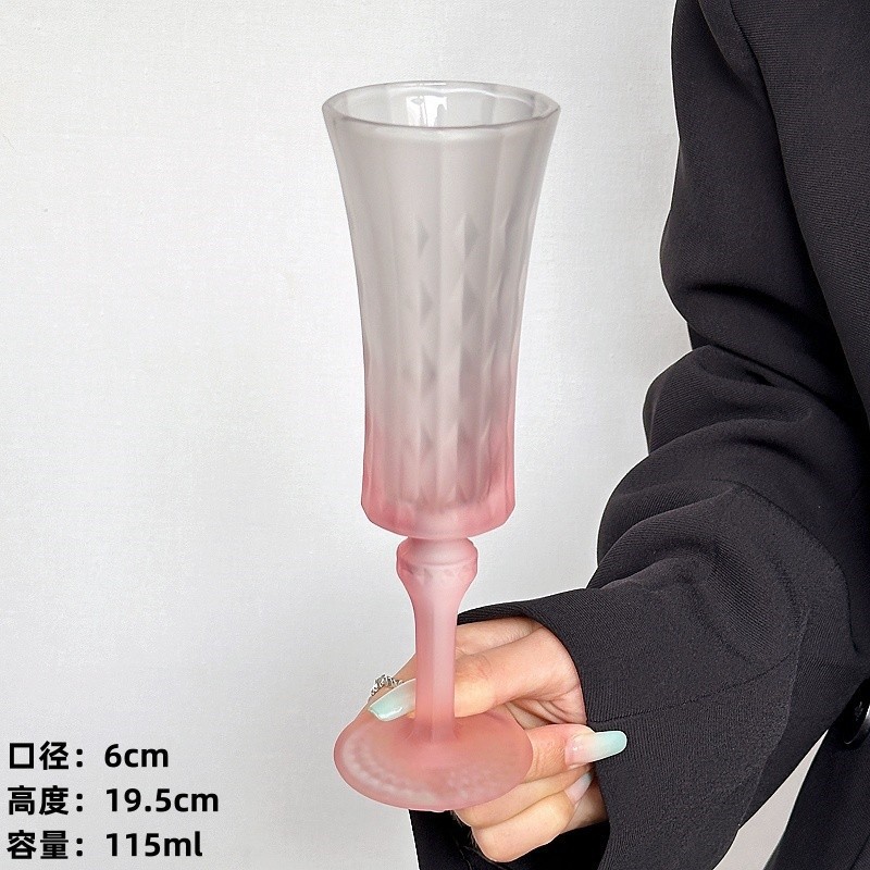 Taza de vidrio de niña rosa gradiente esmerilado artístico, copa de vino de lujo ligero, copa de vino tinto, copa de champán, copa de vino dulce