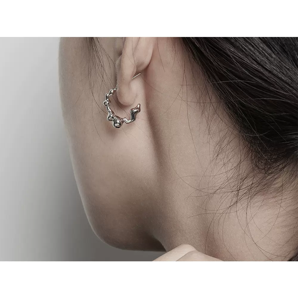 EFT353玻璃都市几何不规则C形凹凸面耳环ins个性925银针耳钉耳饰