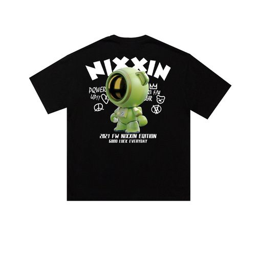 Summer INS Trend 5-Button Sleeve Men's Korean Style Short-Sleeve T-Shirt Casual Cartoon Loose BF Style Short T-Shirt