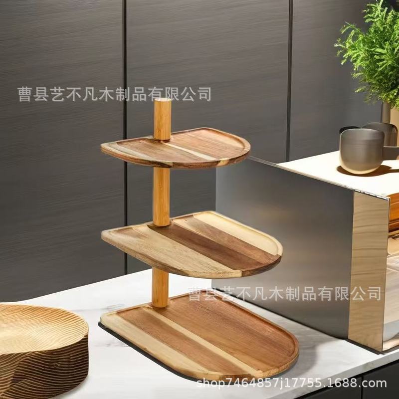 木製デスクトップケーキデザートラック三層テーブル装飾スナックフルーツラックカウンタートップレストランケーキプレート|undefined
