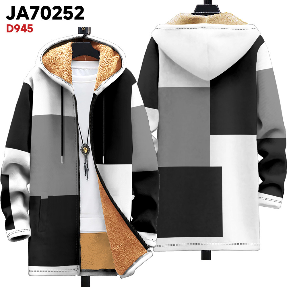 New men's multi pattern cotton jacket with plush insulation 3D printed hooded cardigan zipper pocket thickened British_voghion.com