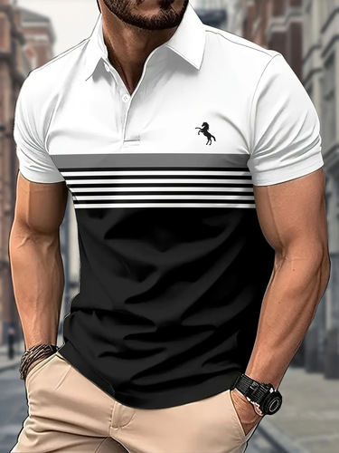 Hot-selling summer trend men's short-sleeve polo shirt with digital printing, casual and versatile, fashionable brand patterns