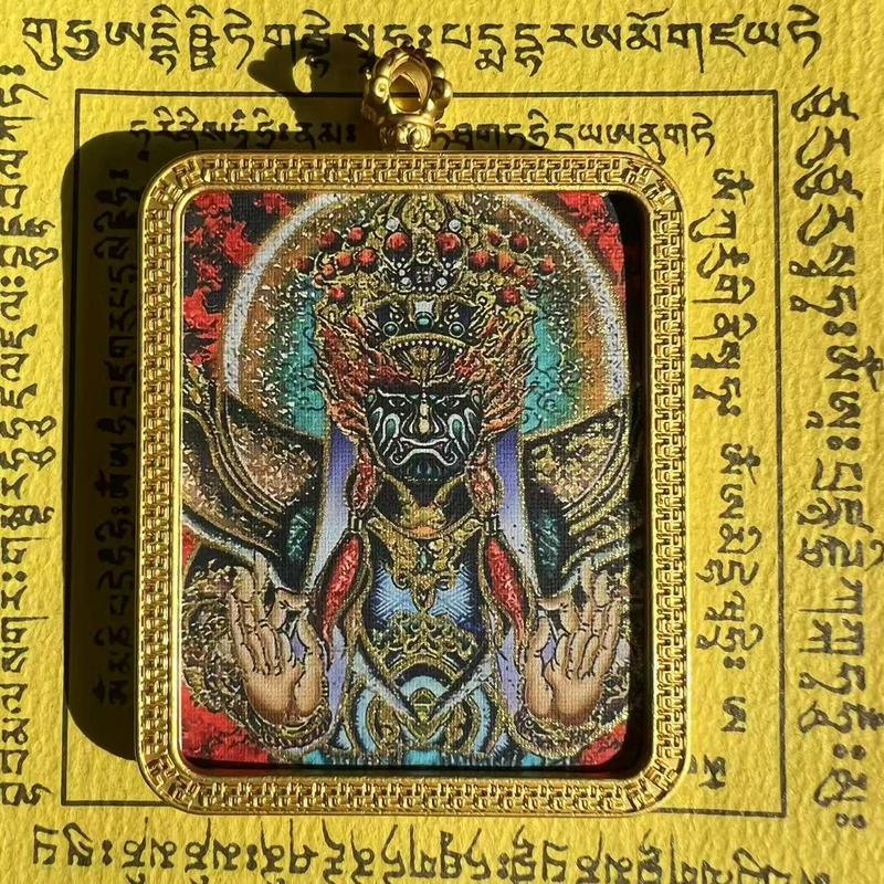 タンカ チベット手描き金塗装粗鉱石絵画コア国民トレンドペンダント九尾キツネ ザキラム ビッグブラックデーツ|undefined