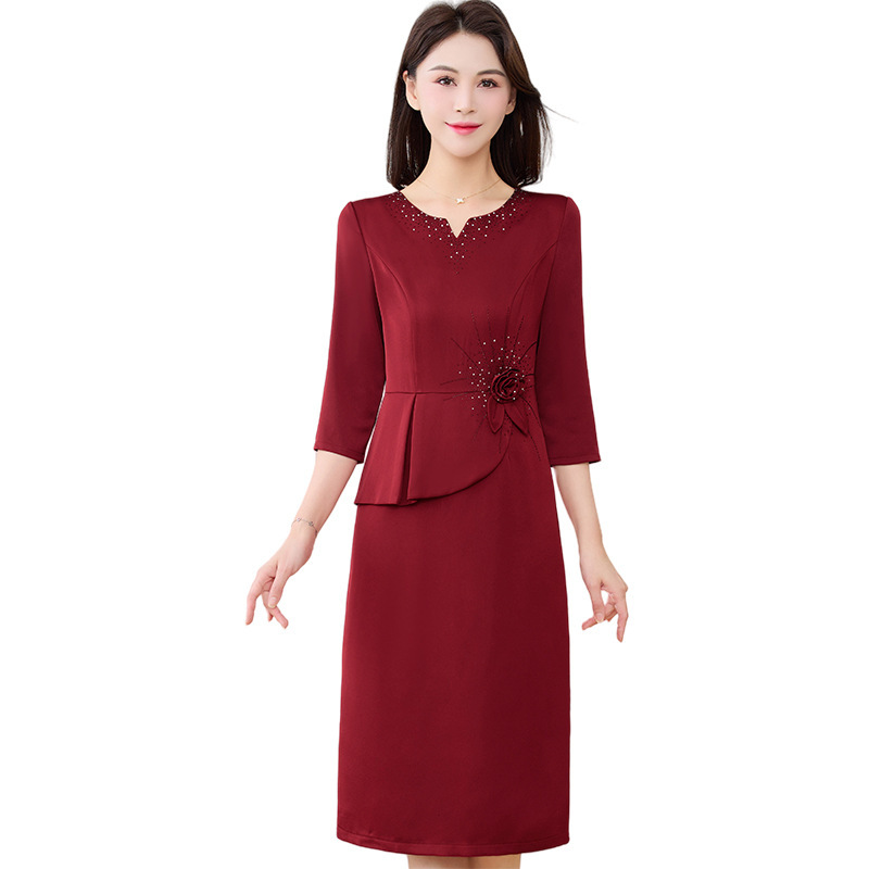 结婚礼服妈妈气质长袖连衣裙假两件遮肚喜婆婆高贵优雅婚宴礼服女|undefined