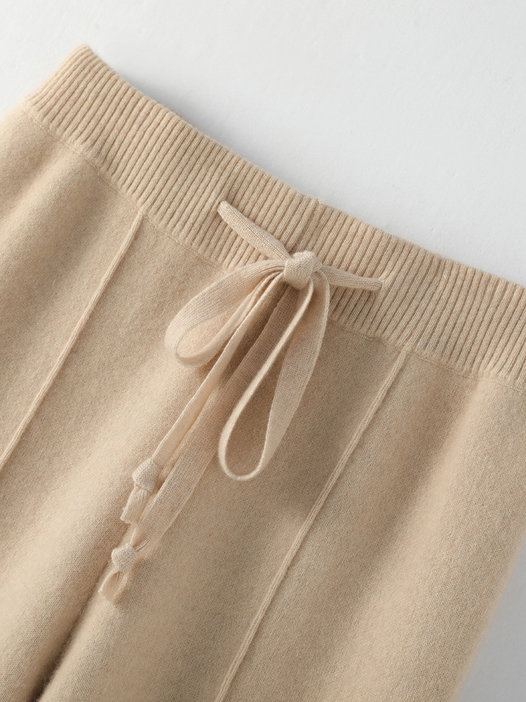 Pantalones Tejidos de Pierna Ancha para Mujer de Lana Sintética con Cintura Alta para Otoño e Invierno