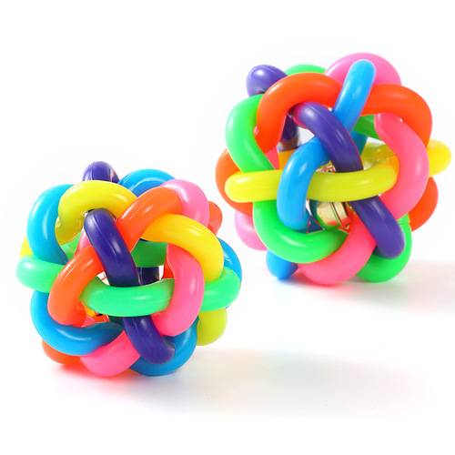 Colorful bell ball small rubber woven ball small dog chewing and making noise pet toy ball pet supplies wholesale