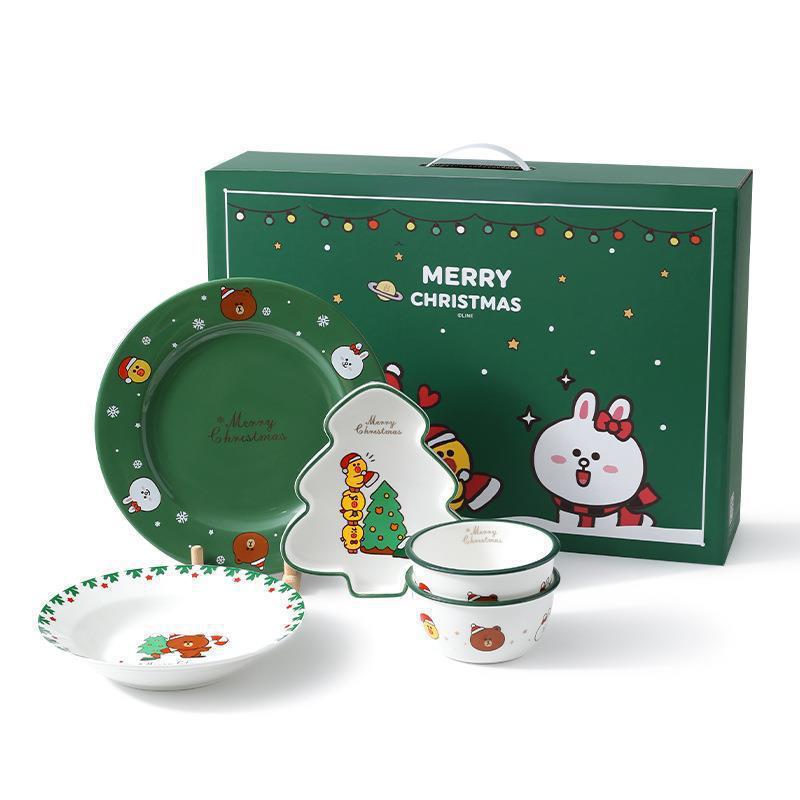 LINE FRIENDS 新年食器セット 家庭用丼 高級感のある陶器製プレート 新年組み合わせ食器|undefined