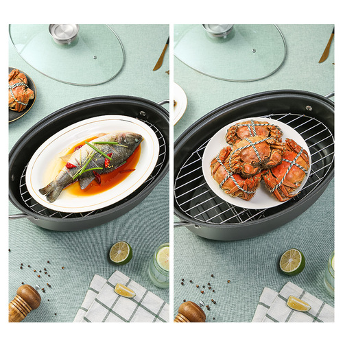 CuisineMaster Non-Stick Steam Fish Pan, Oval Large Electric Stove Gas Cooker Multifunctional Steam Fish Pan