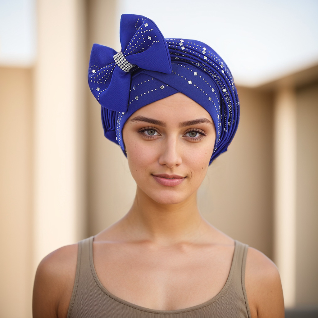 Muslim hat Space layer hot drill laminated with bow hat hat Muslim hat_voghion.com