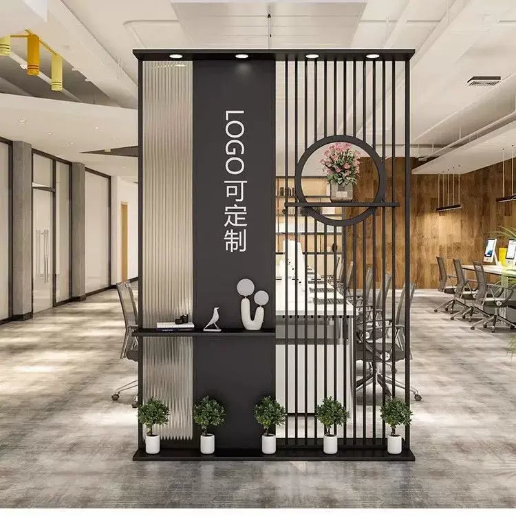办公室公司屏风logo玄关背景墙玻璃隔断进门挡入户前台形象墙定制