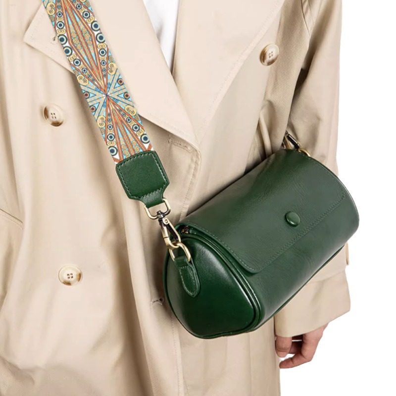 Pure Cowhide Wide Shoulder Strap Crossbody Small Bag Women's All-match 2023 New Large Capacity Genuine Leather Shoulder Bag Soft Leather Women's Bag