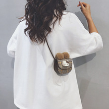 儿童包秋冬新款韩系千鸟格猫咪迷你零钱包毛绒蝴蝶结亲子斜挎包潮