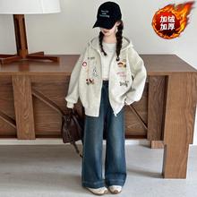 女童时髦加绒外套2025新款儿童洋气童装棒球服中大童卡通外套上衣