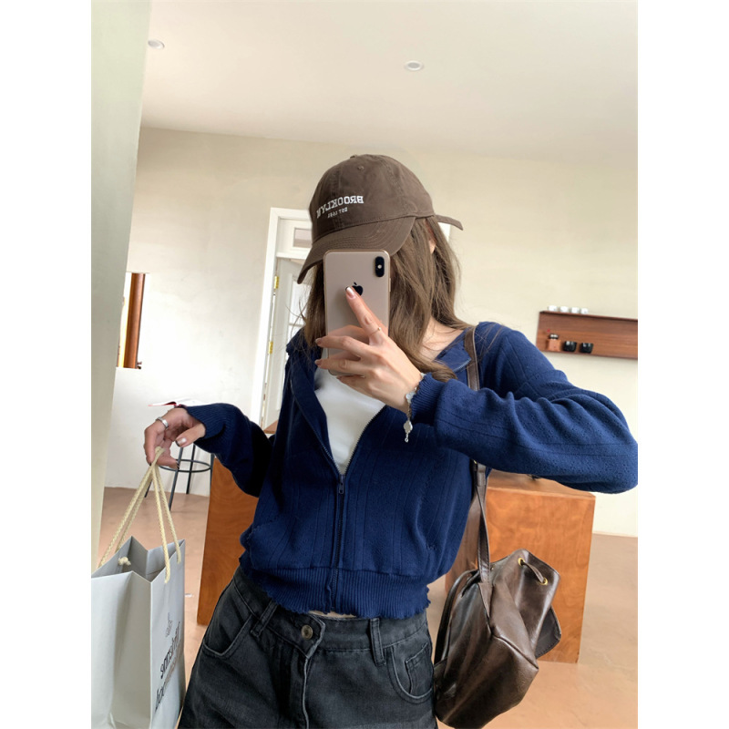 实拍~2025春秋减龄显瘦连帽拉链薄款显瘦针织开衫卫衣外套女86295|undefined