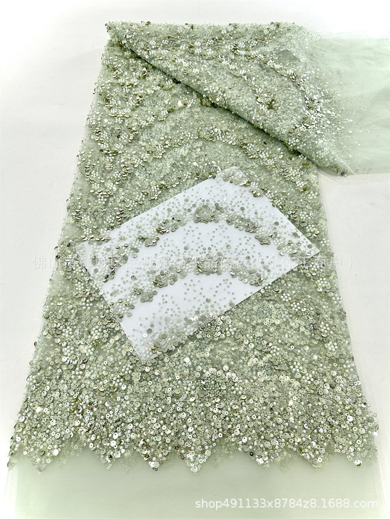 Verano transfronterizo bordado falda larga tela de malla bordado tubo de perlas vestido de moda rendimiento tela de encaje