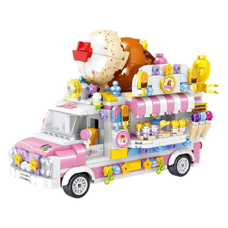 Lin07 Zhegao 00888-00891 coche de dibujos animados coche Rosa mini modelo creativo rompecabezas ensamblar bloques de construcción de juguete