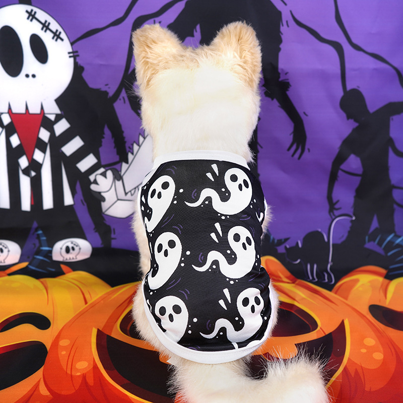 Halloween Skull Pet Clothes Puppy Dog Pumpkin Bucket Black New Cross-border Cat Pet Costume Pumpkin Ghost display picture 4