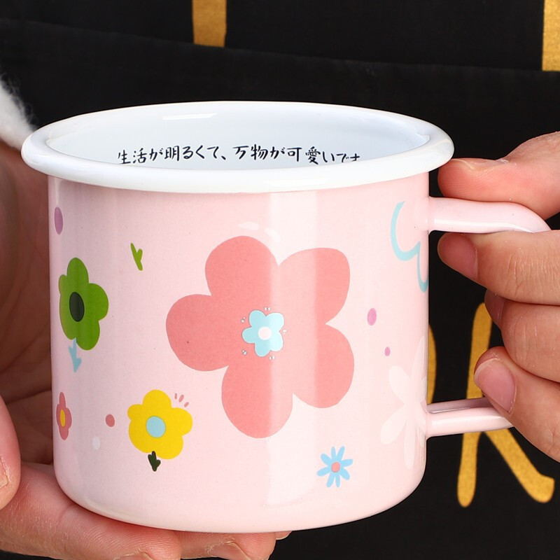 潮流现代搪瓷日系家用珐琅搪瓷杯可爱儿童水杯情侣咖啡牛奶马克杯
