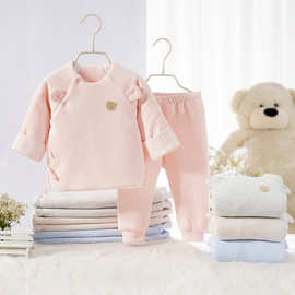 小花点婴儿夹薄棉衣套装秋冬季系带新生儿衣服男女宝宝加棉两件套