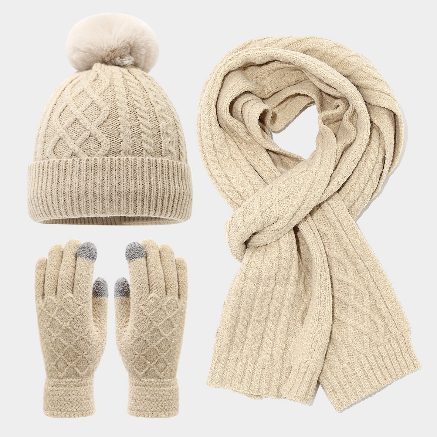 Sombreros de punto bufandas guantes de tres piezas de moda de invierno para mujeres con vello caliente para montar al aire libre protector de orejas lana sombrero de punto