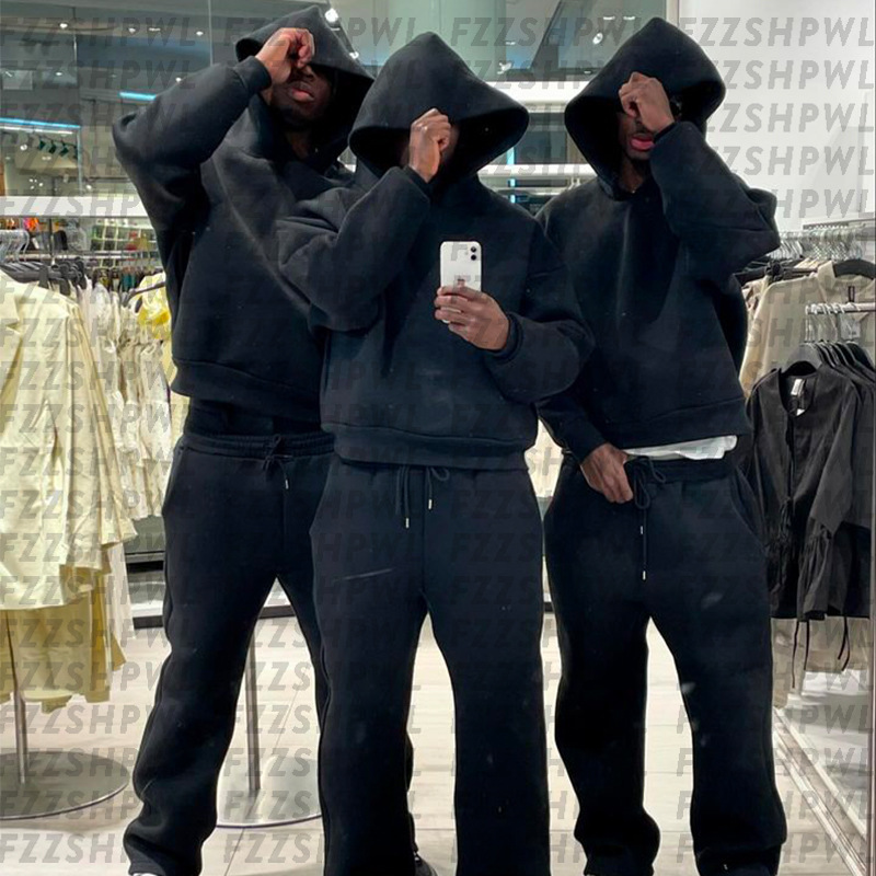 2024 winter Europe and the United States cross-border leisure street fashion hoodie sweatshirt solid color loose sweater pants wholesale