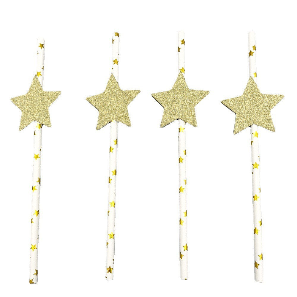 En stock transfronteriza de cinco estrellas Tarjeta de paja de papel desechable paja postre pastel fiesta decoración bar bebida tubo recto