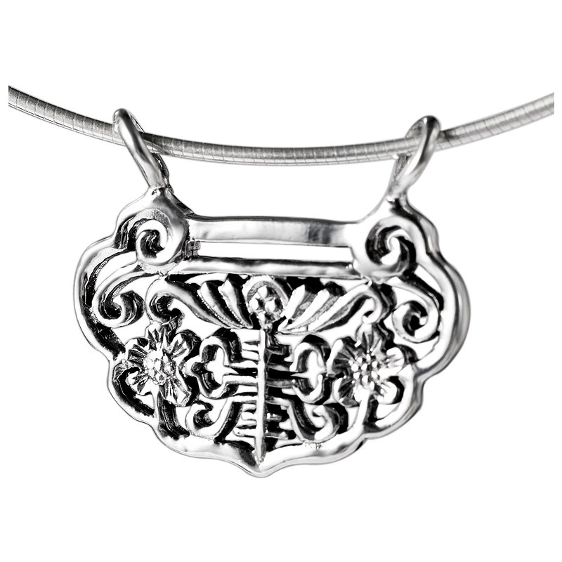 小黑 Ethnic retro pendant, sweater, silver 925 sample, ethnic style, longevity lock, silver lock
