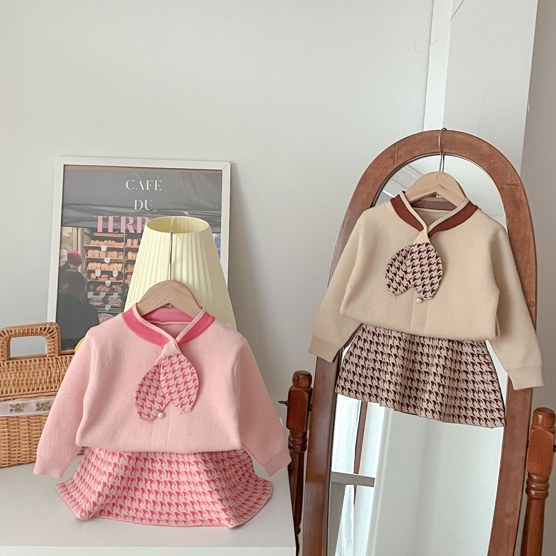 Pigers sweaterkjole JK college-stil strikket todelt sæt til efterår og vinter nye babypiger koreansk version_voghion.com