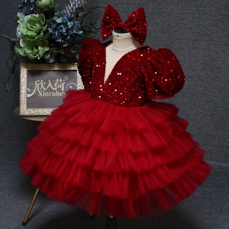 Fiesta de fiesta de niñas vestido de fiesta de cumpleaños nuevo vestido de princesa roja