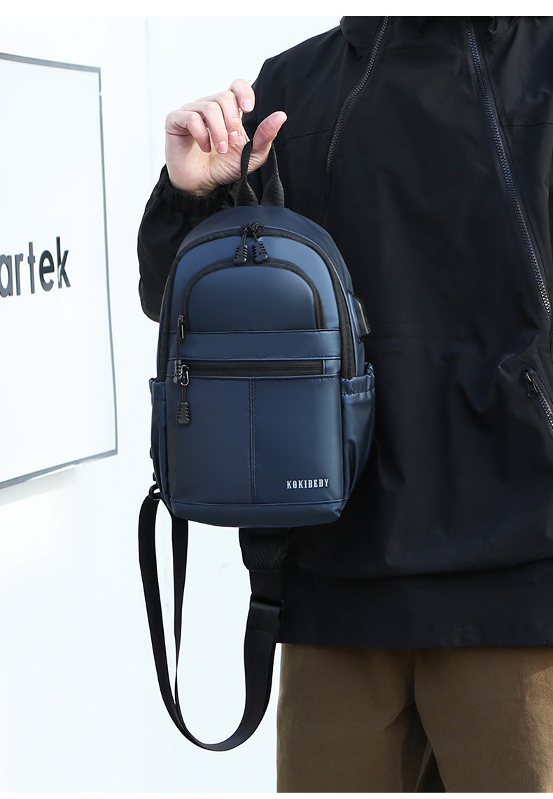 New men's chest bag, casual large-capacity single-shoulder crossbody bag, Korean-style motorcycle bag, water-resistant trendy backpack, cross-border undefined