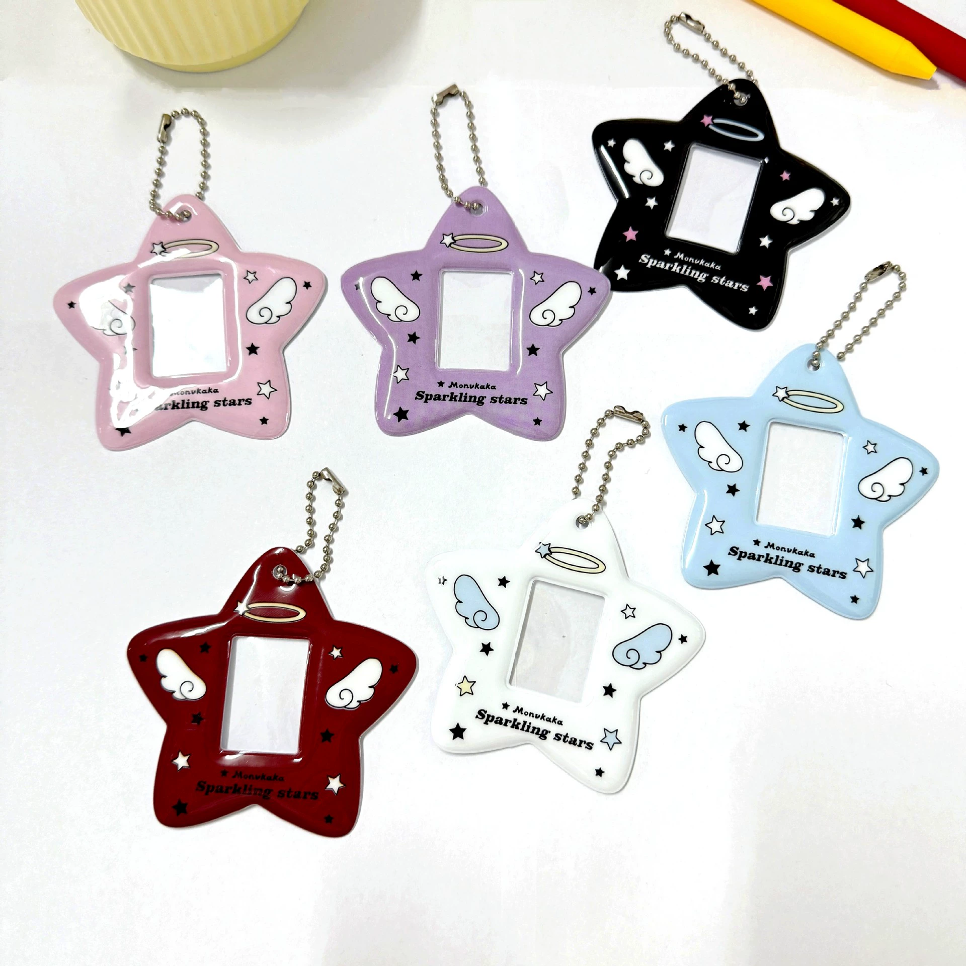 Красочная звезда ангела 1.0inch 2inch маленький держатель для карт ID держатель для фотокарточек веер держатель для карт сумка-подвеска